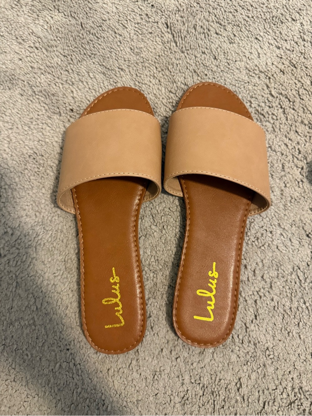 NWT: Lulu's Neutral Wide-Band Slide Sandals in Beige and Tan Size 8 Free Ship